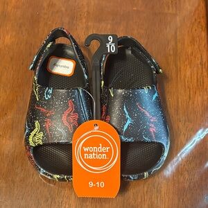 Wonder Nation Kids Sandals with Dinosaur Print - Black and Multicolor